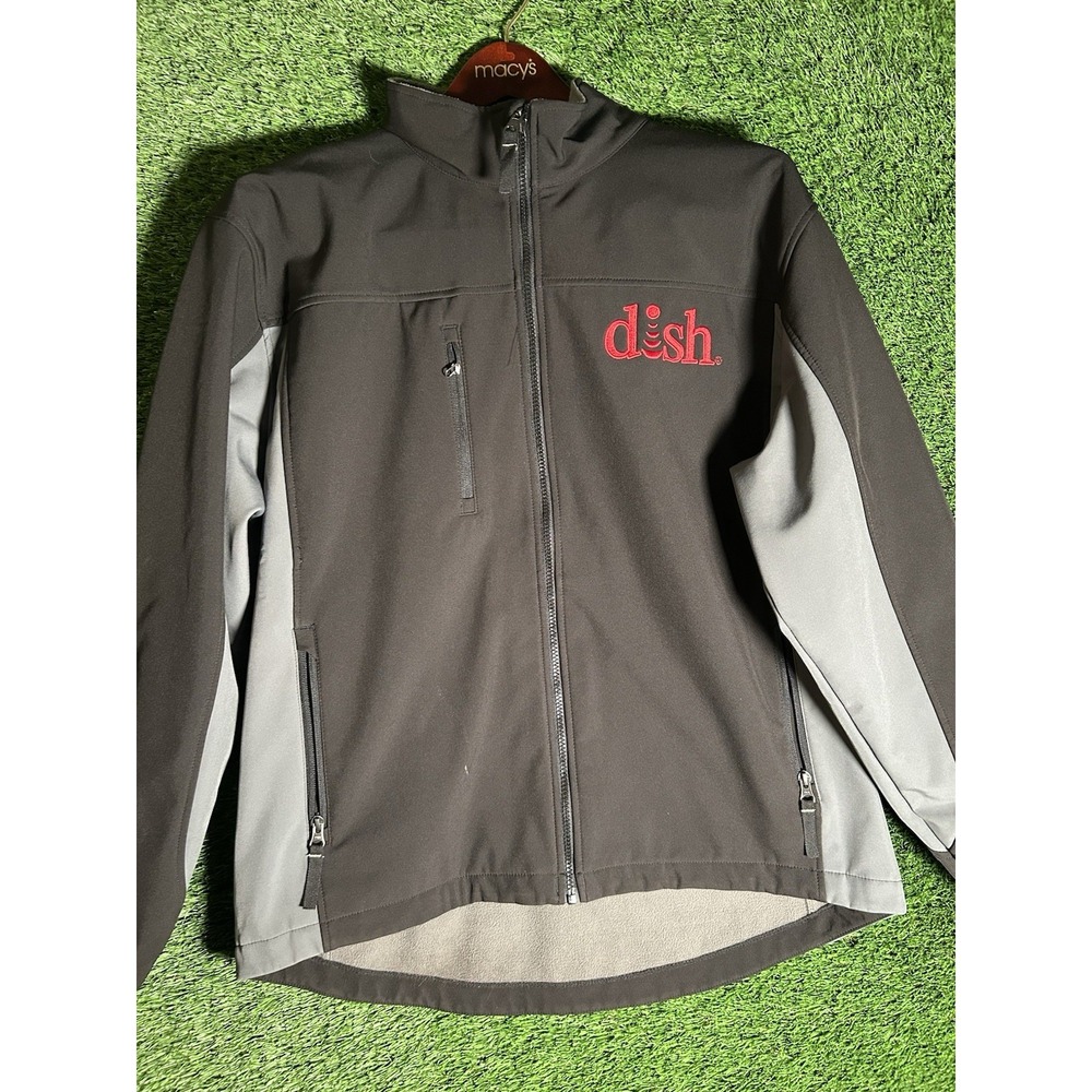 Cintas‎ Men's XL Work Jacket Dish Network Black Gray Full Zip Mock Neck Uniform